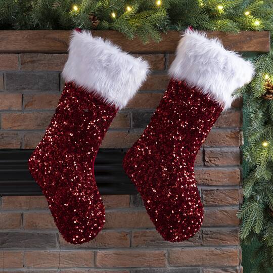 Glitzhome® 21" Red Sequin Christmas Stocking, 2ct.